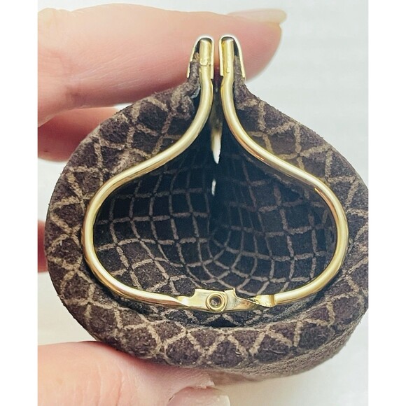 VTG Italian Suede Leather Coin Purse Kiss Lock Gold Hardware Brown Geometric - Picture 5 of 11